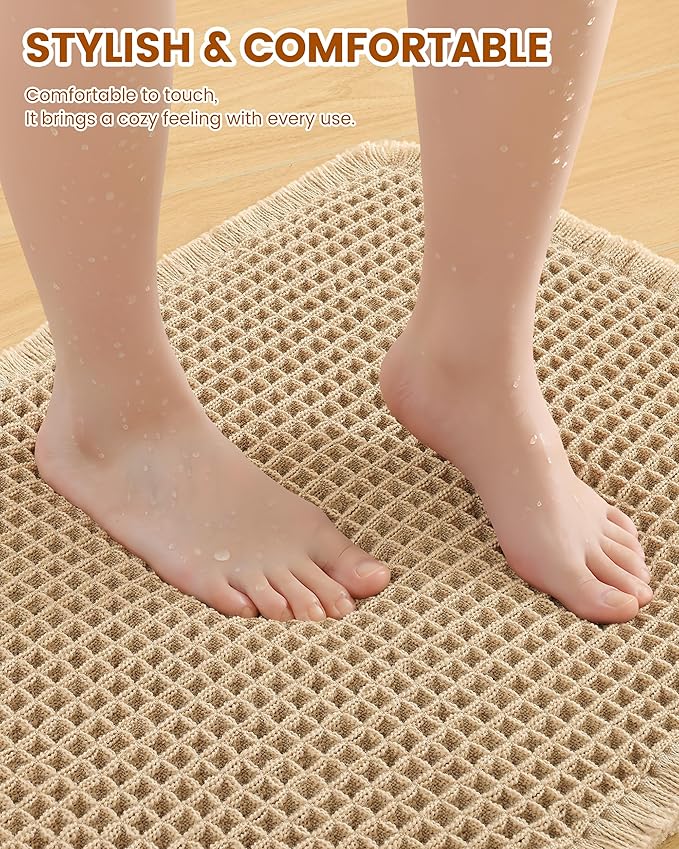Smiry Waffle Bath Mat 47x24, Extra Soft Absorbent Bathroom Rugs, Non Slip Machine Washable Quick Dry Bath Rugs for Bathroom Floor, Tub, Shower, Home Decor Accessories, Brown