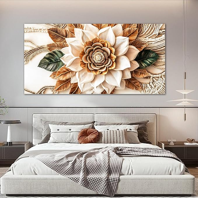 Tarfupth Boho Flower Canvas Wall Art for Living Room White and Brown Large Canvas Prints Botanical Pictures for Bedroom Office Home Decor 29"x58"