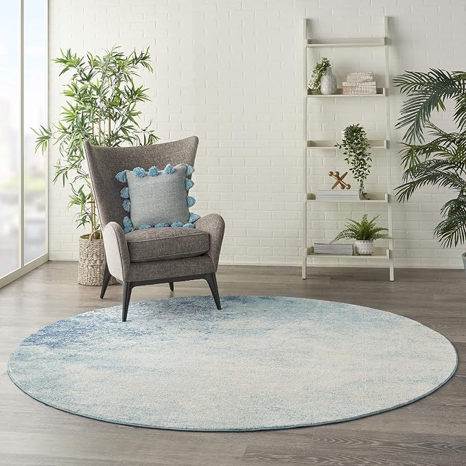 Nourison Home Passion Navy/Light Blue 8' x Round Area-Rug, Modern, Abstract, Easy-Cleaning, Non Shedding, Bed Room, Living Room, Dining Room, Kitchen, (8' Round)