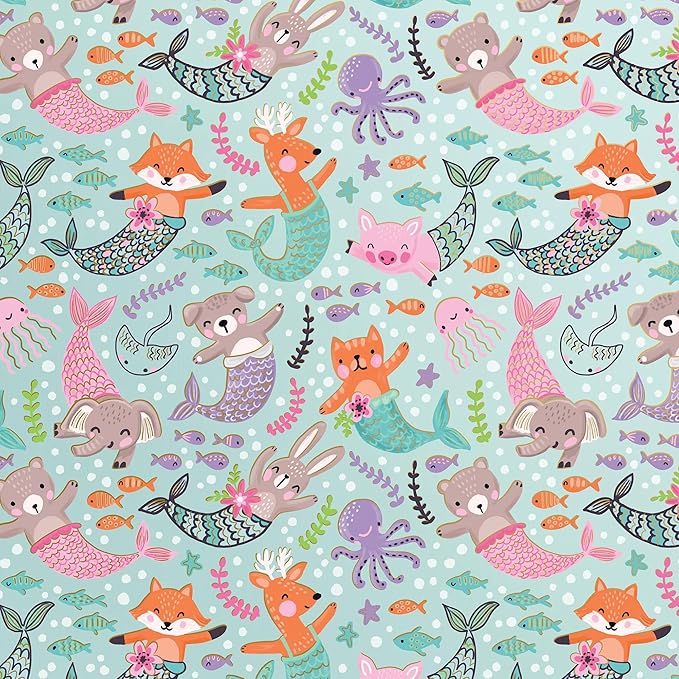 Jillson Roberts Kid's Gift Wrap, Mermaid Pets (8 Rolls 5 feet x 30 inches)