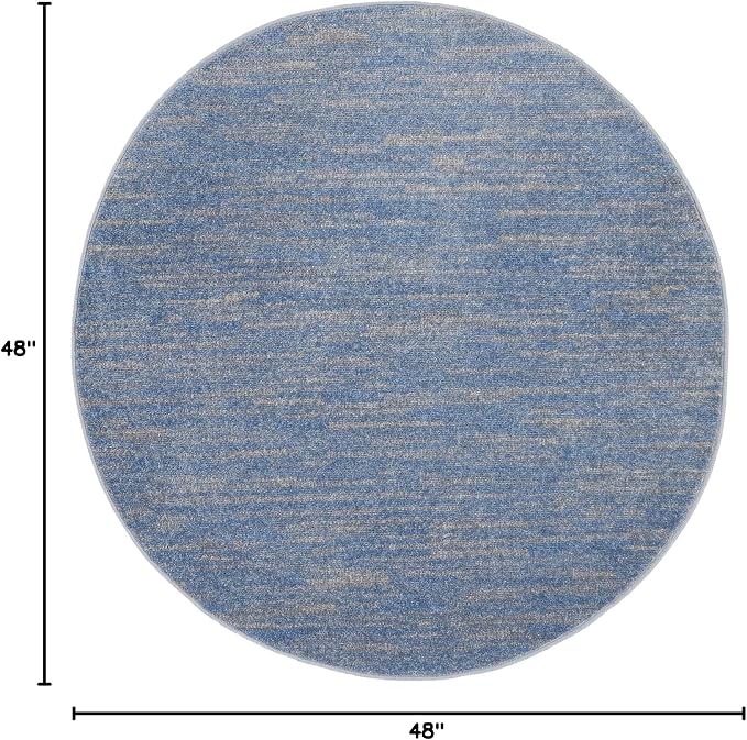 Nourison Home Nourison Essentials Blue Grey 4' x Round Area Rug - Easy Clean, Non Shedding, Bed Room, Living Room, Dining Room, Kitchen (4' x Round)