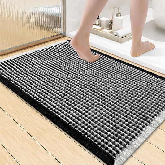 Smiry Waffle Bath Mat 36x24, Extra Soft Absorbent Bathroom Rugs, Non Slip Machine Washable Quick Dry Bath Rugs for Bathroom Floor, Tub, Shower, Home Decor Accessories, Black & Cream