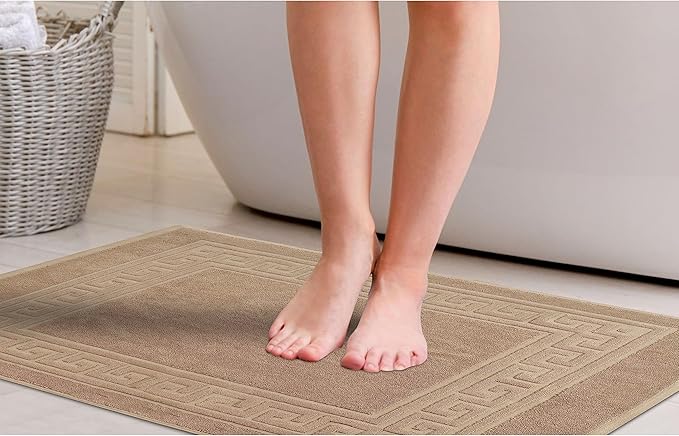 Superior Heavyweight Cotton Bath Mats, Bath Rugs For Bathroom Accessories, Washable Rug For Shower, Bath, Toilet, Modern Decor, No Backing, Luxury Hotel And Spa Quality, Set of 2, 22" x 35", Taupe