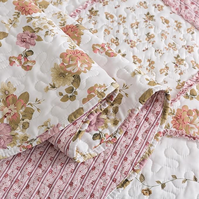 HoneiLife Quilt Set King Size - Fluffy Bedspreads 106x96, Microfiber Quilts 3-Piece, Patchwork Coverlet Rustic Bedding Sets All Season Quilts
