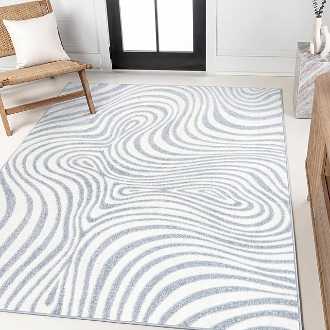 JONATHAN Y Maribo High-Low Abstract Striped Light Blue/Ivory 12x15 Indoor/Outdoor Area Rug, Pet Friendly, Non-Shedding, Stain Resistant, Easy-Cleaning for Backyard, Patio (SCN103C-15)