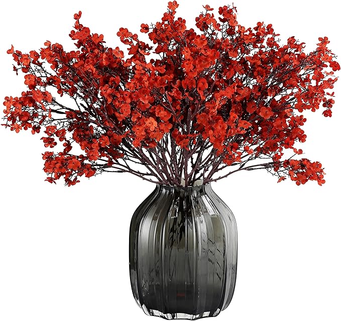 JAKY-Global Babys Breath Silk Artificial Flowers Bulk with Vase 10pcs for Fall Decor Fake Flower Bouquet Bulk for Home Kitchen Indoor Bouquet Floral Arrangement Table Centerpieces Decor(Burnt Orange)