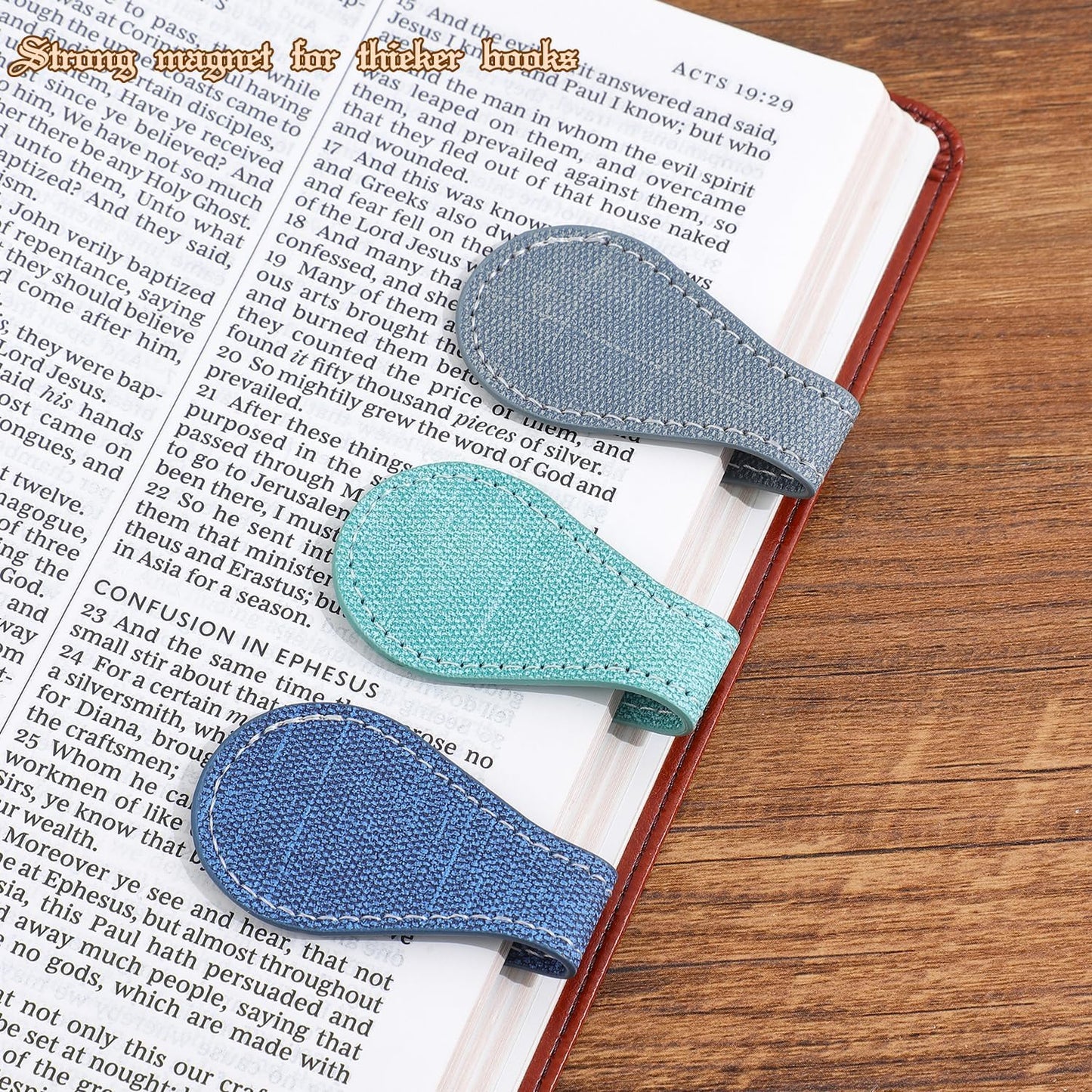 Skiennix Vintage Magnetic Leather Bookmarks - Stylish PU Clips for Women | Denim Pattern, 3-Pack