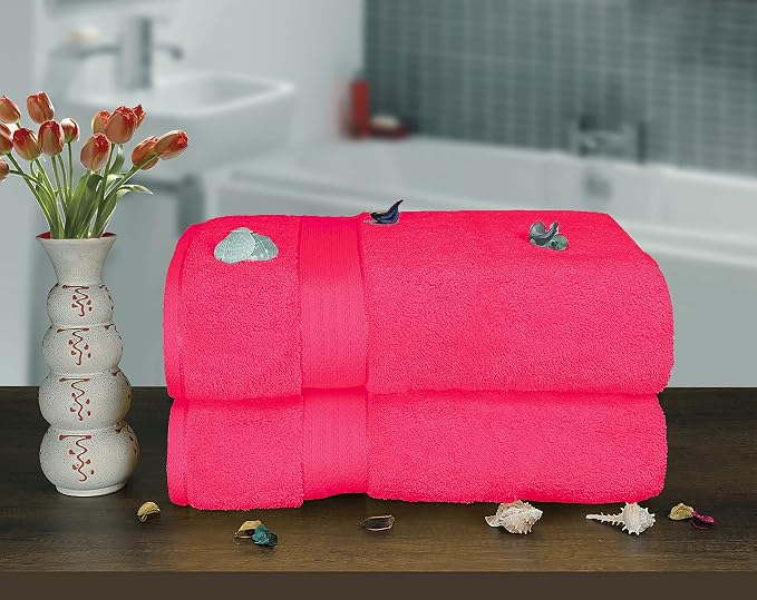 GLAMBURG 700 GSM Premium Cotton 2-Pack Oversized Extra Large Bath Sheet Set - 100% Combed Cotton - 2 Bath Sheets 35x70 - Luxury Hotel & Spa Quality - Durable Ultra Soft Highly Absorbent - Hot Pink