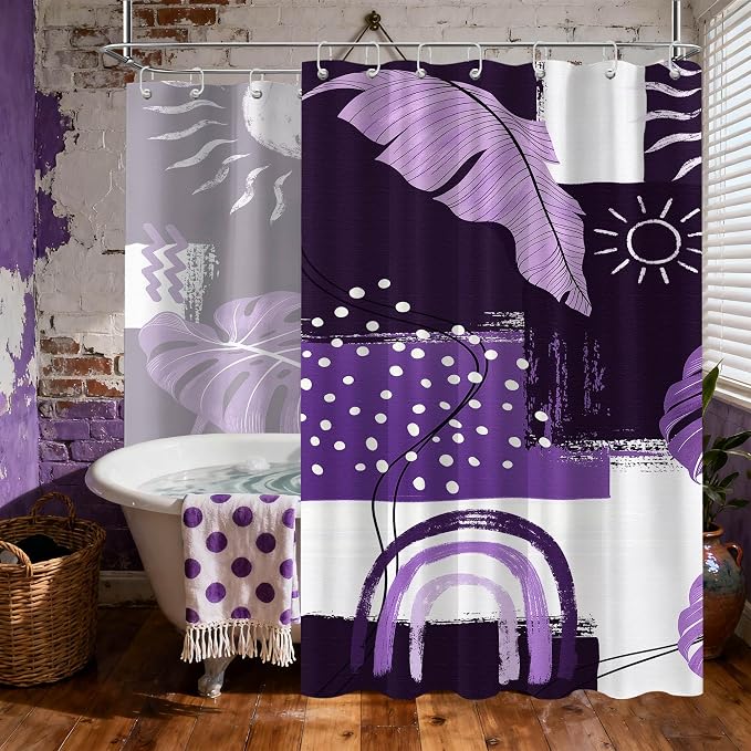 Extra Long Shower Curtain Extra Tall Boho XL Dark Purple Shower Curtains for Large Bathroom Decor Sets, Waterproof Cloth Fabric with Hooks, 108x72 Inch