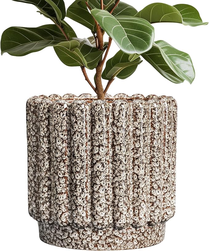 Ceramicfor Ceramic Pots for Plants - 12 Inch Planter for Indoor Plants, Round Flower Pots with Drainage Hole, Large Ceramic Planter Outdoor, Porch Decor, Housewarming Gifts, Leopard Print White