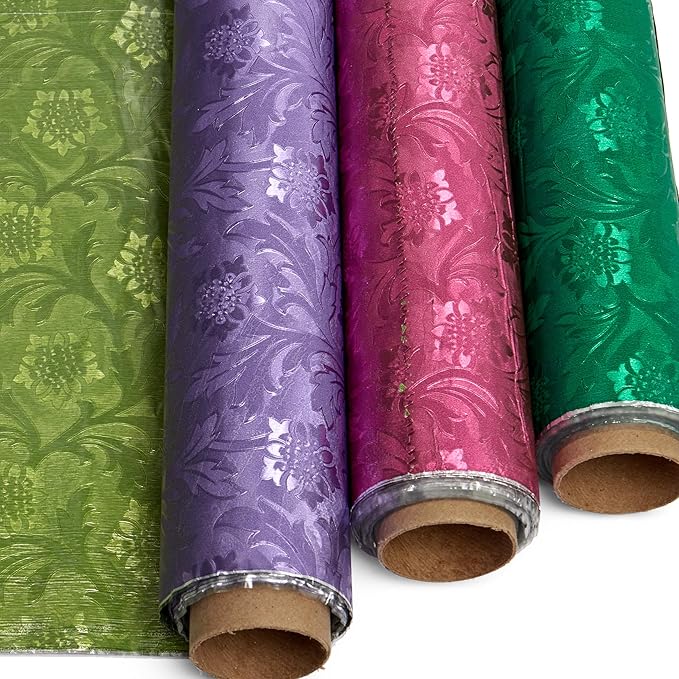Paper Mart Purple Floral Foil, 20 Inches by 10 Yards, Poly Lined, Embossed Flower Wrapping Paper for Bouquets, Plants, and Decor