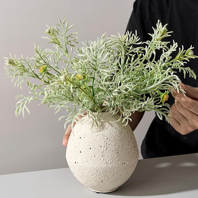Ceramic Flower Vase, 6.22 Inch Rustic Farmhouse Vase Home Decor, Handcrafted Vintage Pottery Vase, Small Terracotta Vases for Living Room, Table, Shelf, Fireplace, Cream-White