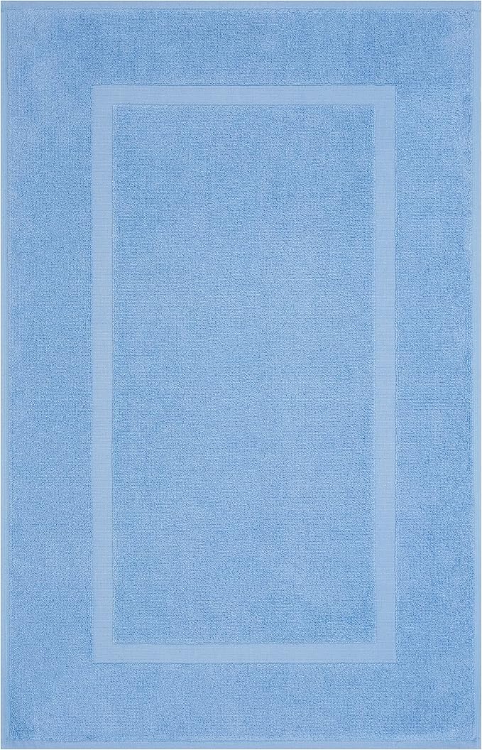 Cotton Paradise 100% Cotton Turkish Bathmat Set, Soft Absorbent Quick Dry, 2 Piece 20x34 Bathmat Floor Set, Sky Blue