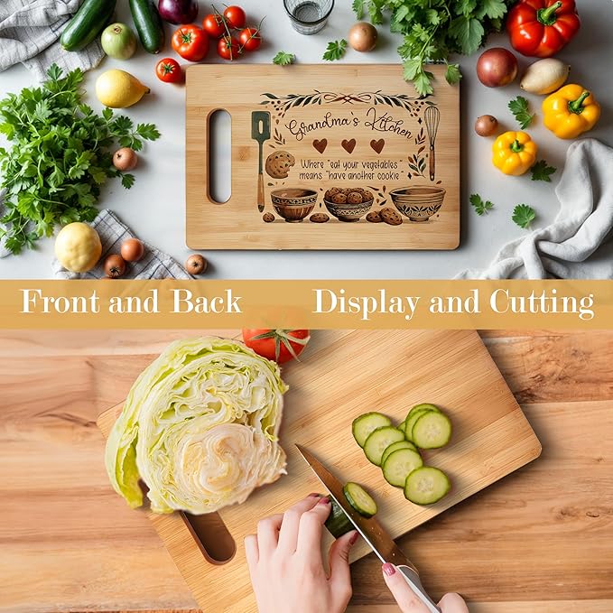 Grandma Cutting Board, Grandma Gifts From Grandkids,Mother's Day Kitchen Gifts for Mom from Daughters Sons Kids, Grandma's Kitchen Decorative Bamboo Cutting Board