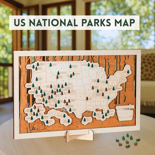 National Parks Map - USA Travel Tracker with Checklist, Pins & Stickers | Perfect Adventure Gift for Park Lovers