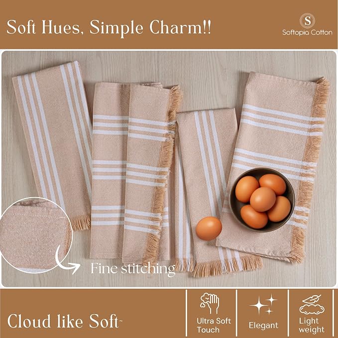 Dish Towels Multicolors 12 Pack, 16x26 Inches, Stripe Kitchen Tea Towels, Reusable Cleaning Cloths, Absorbent Drying Rags for Daily Use, Machine Washable - Beige, Rose Pink, Sky Blue
