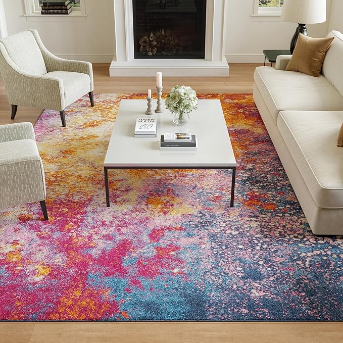 Nourison Home Passion Sunburst 6' x 9' Area Rug - Easy Clean, Non Shedding, Bed Room, Living Room, Dining Room, Kitchen (6' x 9')