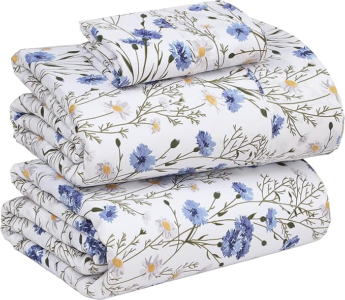 RUVANTI 100% Cotton Twin XL Sheet Sets, 3 Pieces, Soft & Breathable Percale Weave Bedding, Deep Pocket 16", Hotel Standard, Crisp Cool Feel, Durable, Perfect Size Floral Sheets, Sweet Pea