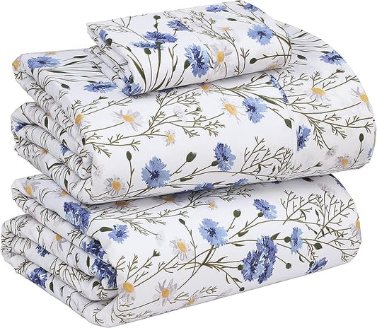 RUVANTI 100% Cotton Twin XL Sheet Sets, 3 Pieces, Soft & Breathable Percale Weave Bedding, Deep Pocket 16", Hotel Standard, Crisp Cool Feel, Durable, Perfect Size Floral Sheets, Sweet Pea
