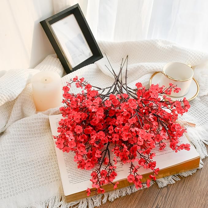 Mandy's Hot Pink Artificial Baby’s Breath European Flowers 6 Bundles Silk Gypsophila with Bendable Stems for Fall Thanksgiving & Christmas Centerpiece Wedding Decor and Table Arrangements
