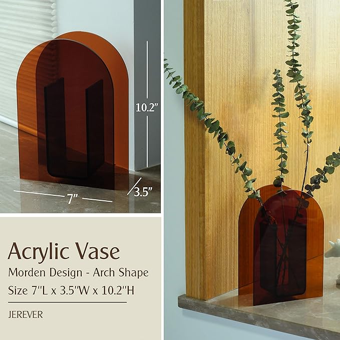 Acrylic Vase Modern Arch Shape Vase for Wedding Party Flowers Centerpieces Home Office Decor (Brown)
