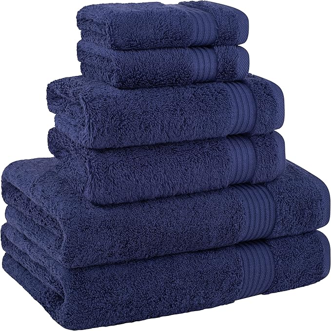 Cotton Paradise 100% Cotton Turkish Towel Set, Soft Absorbent Quick Dry, 6 Piece Towel Set, Navy Blue