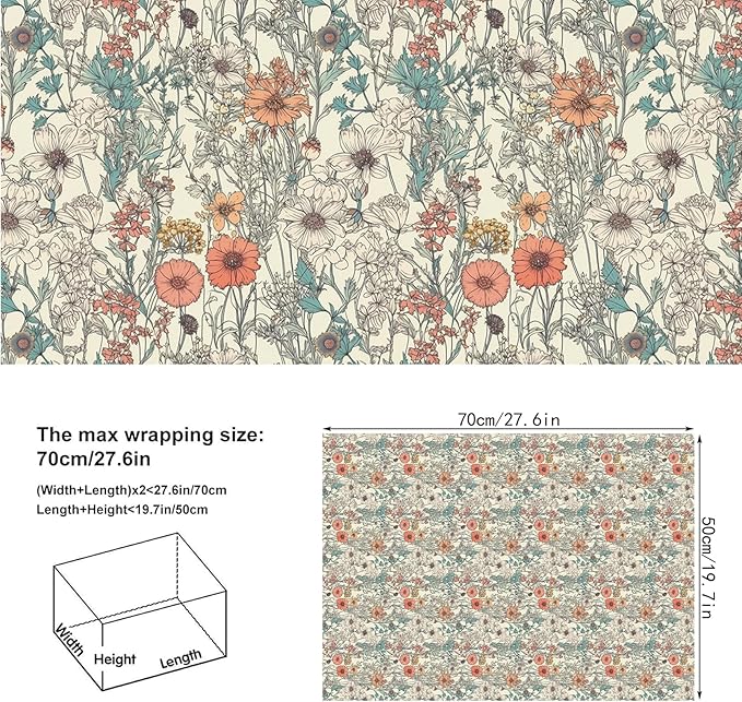 8 Sheets Vintage Wildflower Wrapping Paper - 19.7” x 27.6” Spring Floral Gift Wrap Paper for Girls, Women Birthdays, Baby Showers, Bridal Showers, Weddings, Valentine’s Day Party Celebrations