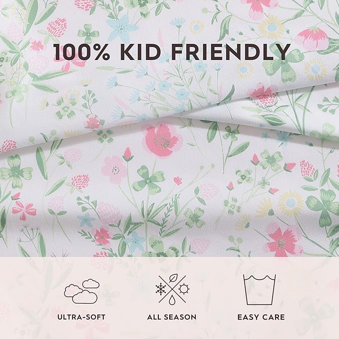 Laura Ashley Kids - Twin XL Sheet Set, Soft & Wrinkle-Resistant Toddler Bedding Set, Fun & Whimsical Bedroom Decor, Ideal Girl Room Essentials, Bed Sheets with Matching Pillowcase (Posey Dance Pink)