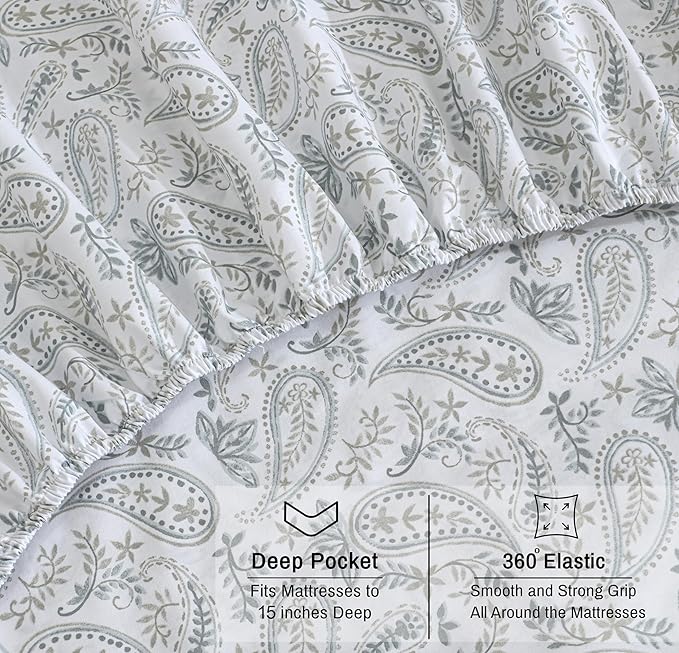 RUVANTI 100% Organic Cotton Sheets King Size, Percale Weave, GOTS Certified, 4-Piece Set, Deep Pocket 15", Crisp & Breathable, Soft Durable Bedding, Sábanas Algodón Orgánico – Ornate Oasis