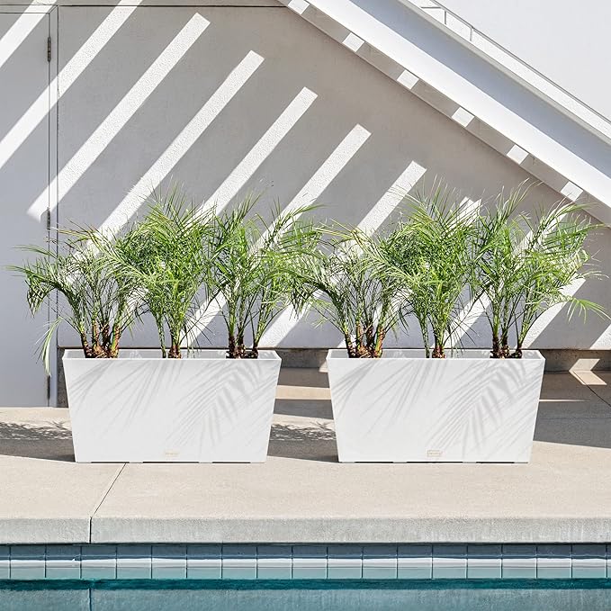 Veradek Pure Series Midori Trough Planter - Large Rectangular Planter for Indoor or Outdoor Deck/Porch | Durable All-Weather Use with Drainage Holes | Modern Decor for Shrubs, Flowers, Small Plants