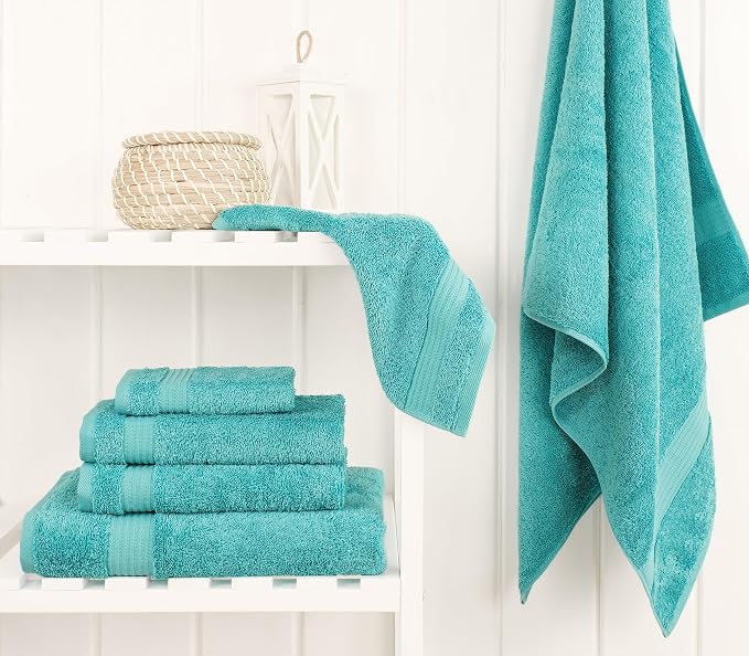 Cotton Paradise 100% Cotton Turkish Towel Set, Soft Absorbent Quick Dry, 6 Piece Towel Set, Turquoise