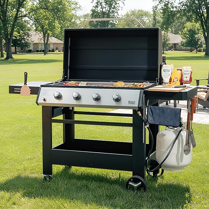 ONLYFIRE GRILLS Heavy Duty Propane Gas Griddle 4-Burner with Waterproof Cover, Premium Flat Top Gas Grill with 555 sq.in Cooking Area, Outdoor BBQ Stove for Patio Barbecue Backyard Party, GS352