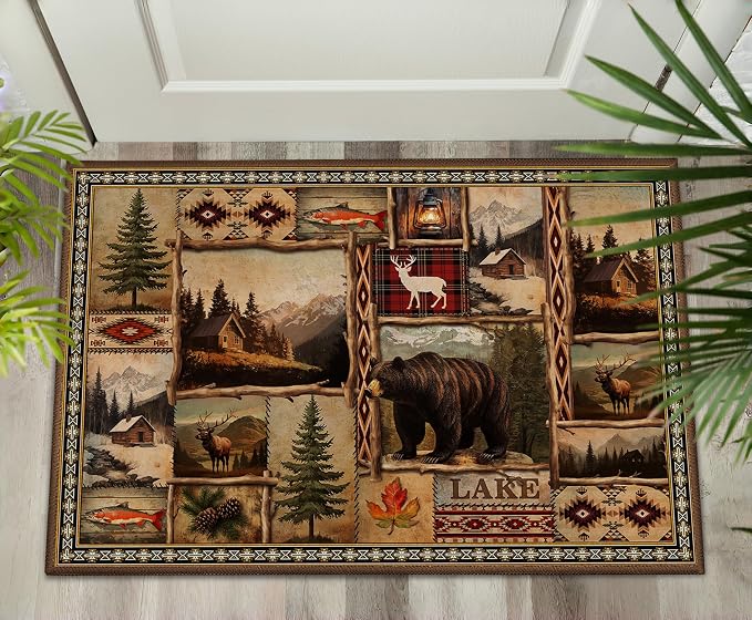 2'x'3 Rustic Lodge Bear Moose Deer Small Entryway Rugs Vintage Farmhouse Cabin Decor Front Door Mat Indoor Entrance for Entryway Kitchen Bathroom Bedroom Entry Area Rug Non Slip Machine Washable