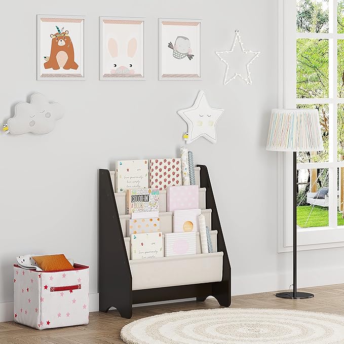 UTEX Kids Sling Bookshelf - Kids Magazine Rack with Organizer, Book Organizer (Espresso)