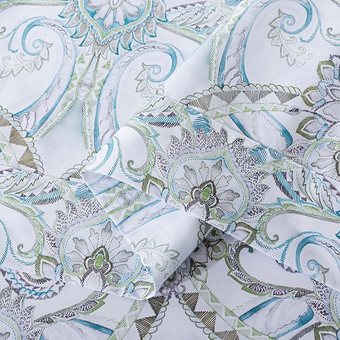 FADFAY Blue Paisley Sheets Set Cal King Boho Paisley Bedding Bohemian Damask Paisley Bed Sheet Breathable 100% Egyptian Cotton 800 Thread Count Deep Pocket Fitted Sheet 4Pcs, California King Size