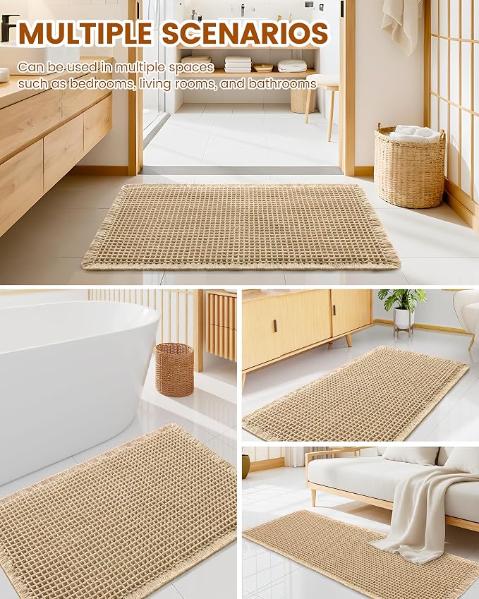 Smiry Waffle Bath Mat 47x17, Extra Soft Absorbent Bathroom Rugs, Non Slip Machine Washable Quick Dry Bath Rugs for Bathroom Floor, Tub, Shower, Home Decor Accessories, Brown