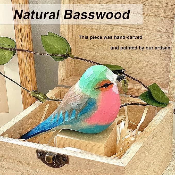 WEAUSUP Hand Carved Wooden Bird Figurine Gift for Family | Hand carved wood bird statue with delicate paint,home shelf decor gift(Lilac-breasted Roller)