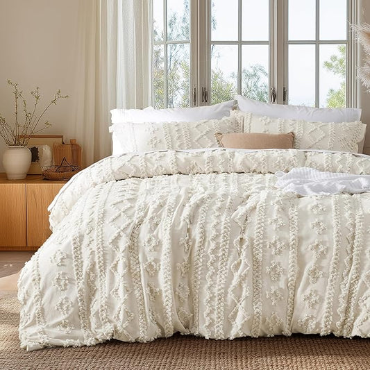 Bedsure Boho Duvet Cover King Size, Soft & Comfortable Elegant Design Boho Bedding for Decoration, Machine Washable Comforter Cover for All Seasons,Includes 1 Duvet Cover & 2 Pillow Shams,Beige