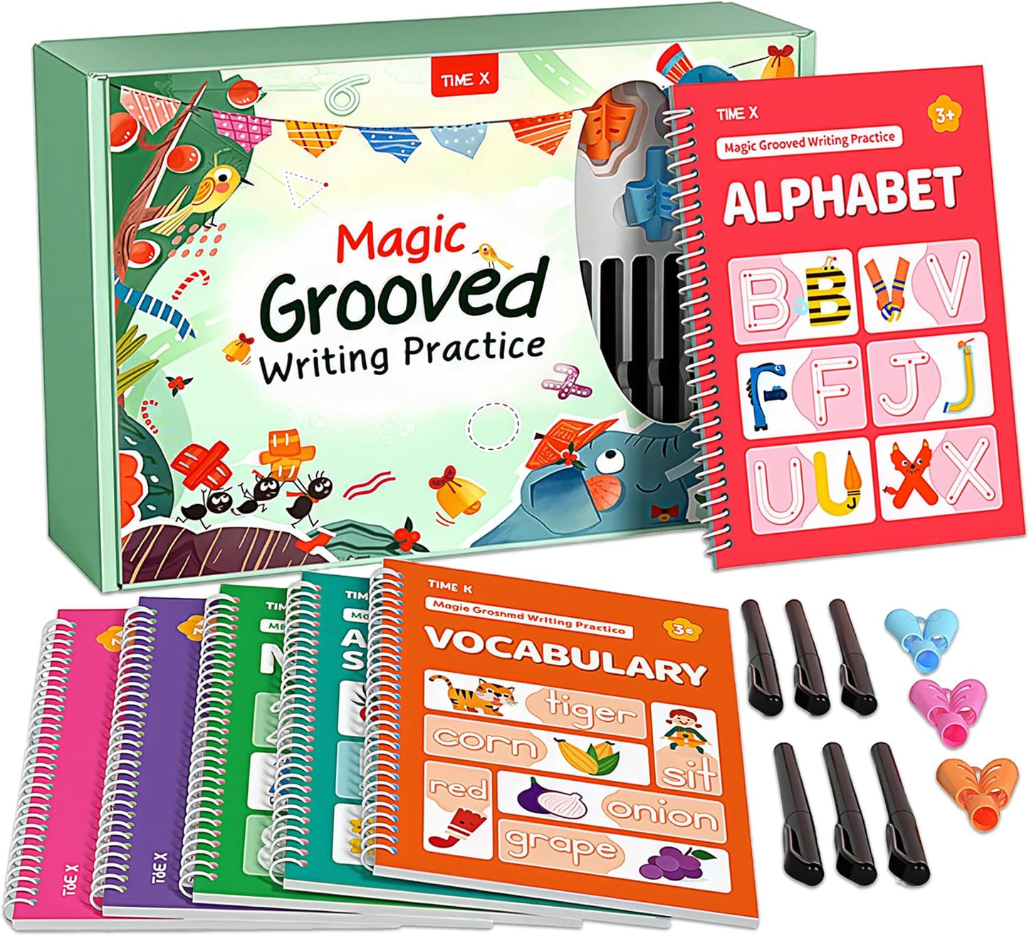 TIME X Magic Grooved Writing Practice Books - Reusable 3D Handwriting Workbooks for Kids Ages 3-8 | Large Size with Disappearing Ink