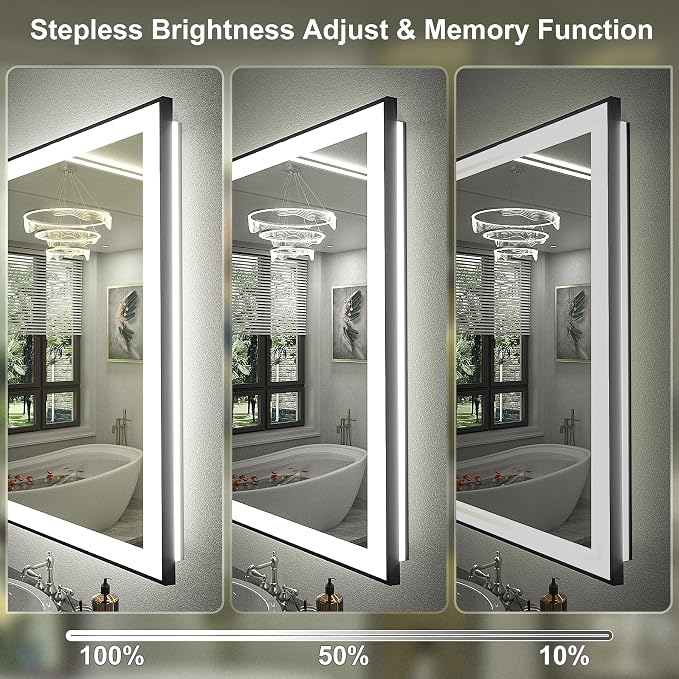 60x40 Framed LED Bathroom Mirror, Large Dimmable Vanity Mirror with Lights, Anti-Fog, Shatterproof, Memory (Backlit and Front Lighted)