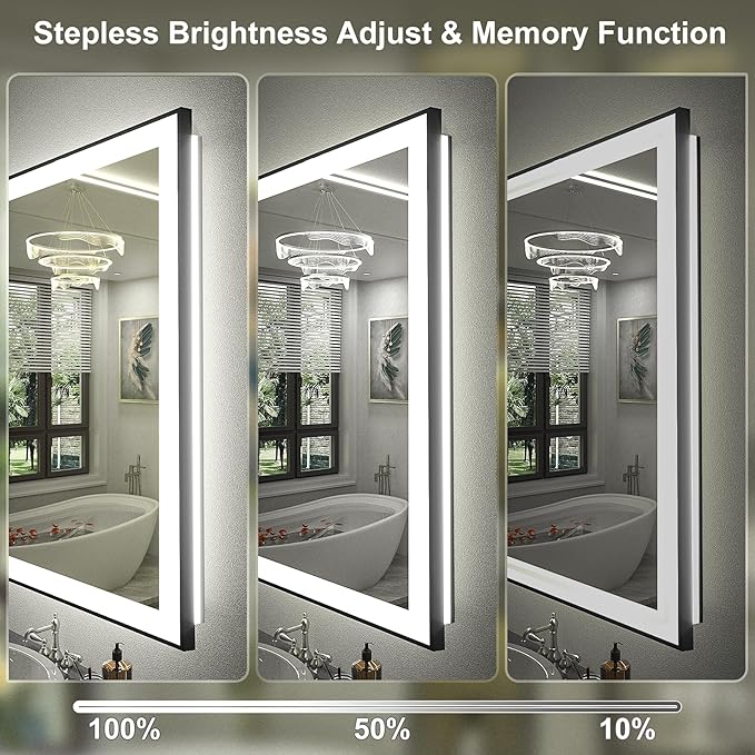 40x30 Led Bathroom Mirror, Dimmable Framed Vanity Mirror with Lights, Backlit and Front Lighted Mirror for Wall, Anti-Fog(Horizontal/Vertical)
