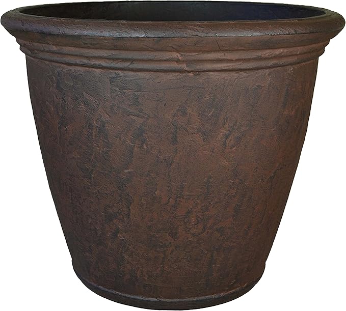 Sunnydaze 24-Inch Anjelica Large Plastic Pot for Plants - Double-Walled Outdoor Polyresin Round Planter Porch Pot with Drillable Drainage Holes - Rust