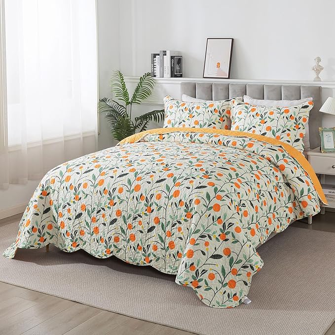HoneiLife Floral Quilt King Size - Wildflower Bedspreads 3-Piece, Fruit Quilt Sets for King Beds, Microfiber Coverlets Botanical Bed Cover King Quilt Bedding Sets for All Season Use