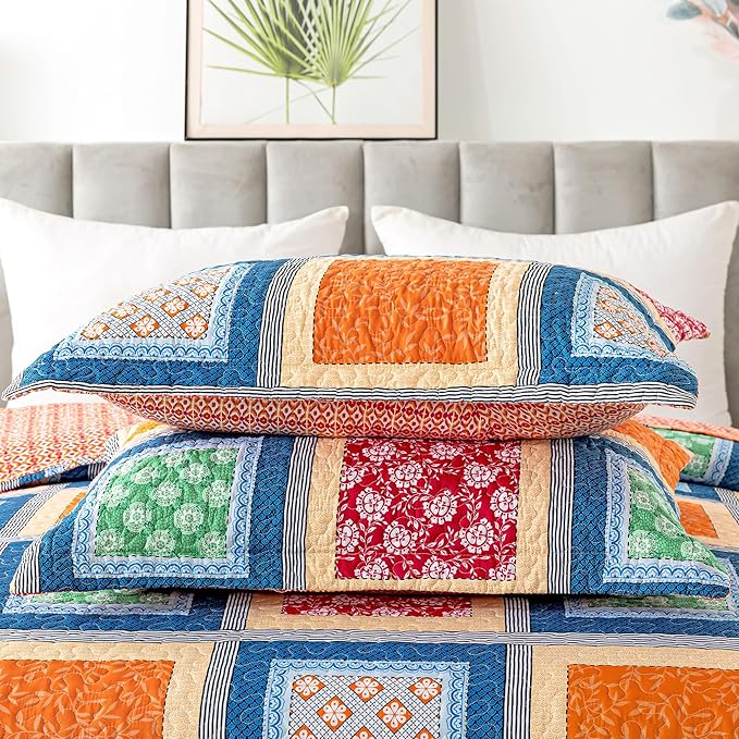 HoneiLife King Quilt Bedding Set - Rustic Quilt Sets 3-Piece,Patchwork Bedspreads for King Bed,Lightweight Coverlets Microfiber Bed Cover, Quilt King Size All Season Quilts-Orange