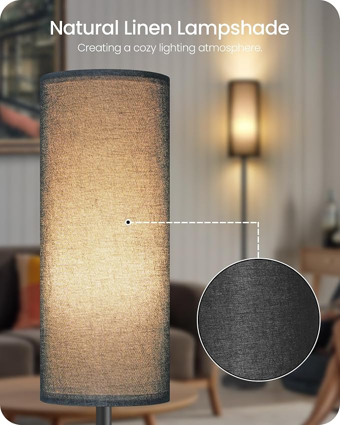 Dimmable Black Floor Lamp for Living Room with Remote and Foot Switch, Corner Floor Lamp for Bedroom, Modern Standing Tall Lamp, 10W 900LM Bulb Included, 3000K-6500K, Linen Shade, FCC Listed B06LD05W1