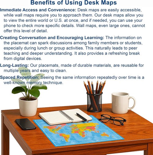 Skiennix 2-Sided Desk Map - Durable Lamination, US/Europe Centered | 17.5 x 11.5 Inches