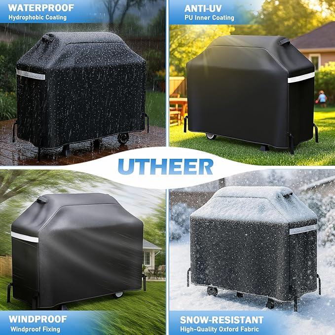 Utheer 65 Inch Barbecue Grill Cover, Heavy Duty Waterproof Charcoal Gas Grill Cover, Special Fade and UV Resistant Material, All Weather Protection, for Weber Char-Broil Nexgrill Brinkmann and More