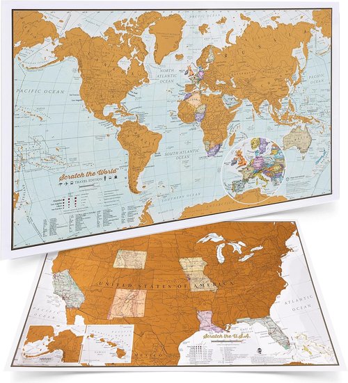 Maps International - Scratch The World Travel Map | Frameable 11 x 17 in - Updated 2025 with Detailed Borders