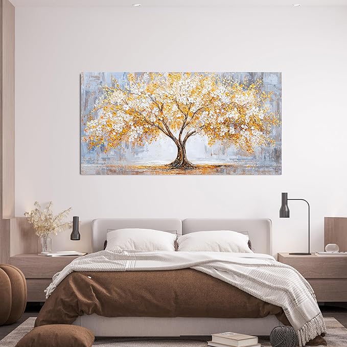 TAIJXAGSG Large Canvas Wall Art Decor Golden Tree of Life Wall Art Decor Bedroom Office Decor Modern Botanical Wall Art Prints Art Work For Wall Decor 24"X48"Tree Wall Art Pictures For Living Room