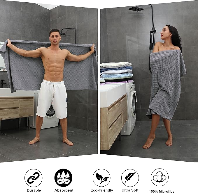 Extra Large Bath Towel Sheet Set 35x70 Inches - Oversized Highly Absorbent Towels Set,Jumbo Microfiber - Quick Dry, Lightweight,Super Soft for Bathroom,Hotel,SPA,Pack of 4 (Gray)